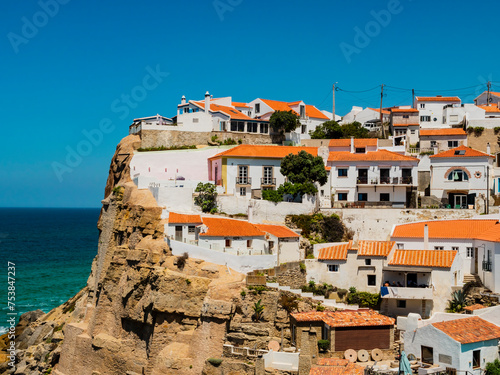 Picturesque village of Azenhas do Mar, famous for its natural pool and the white houses overlooking the Atlantic Ocean, Sintra municipality, Portugal