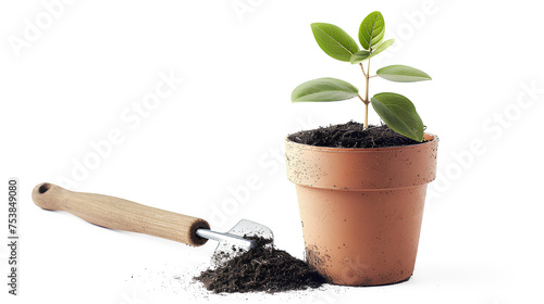 Plant pot and trowel isolated on a transparent background