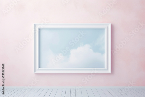Empty white frame on a soft background.