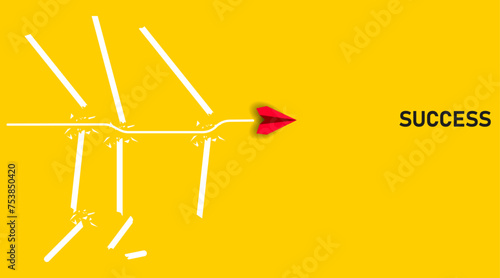 red plane is flying towards success, overcoming obstacles.Overcoming obstacles idea concept	