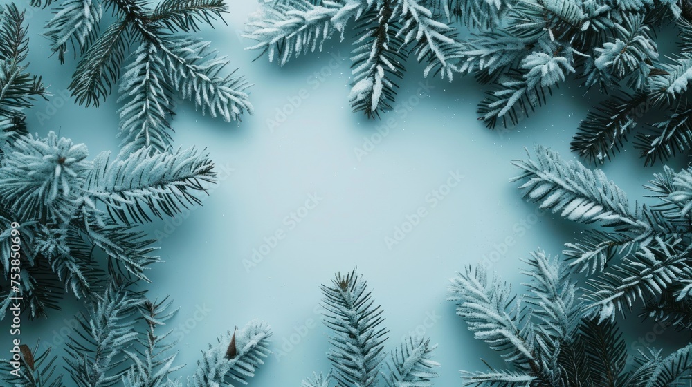 Negative space Christmas tree concept. Fir tree festive arrangement on white background copy space Negative space Christmas tree concept. Fir tree festive arrangement on white background copy space