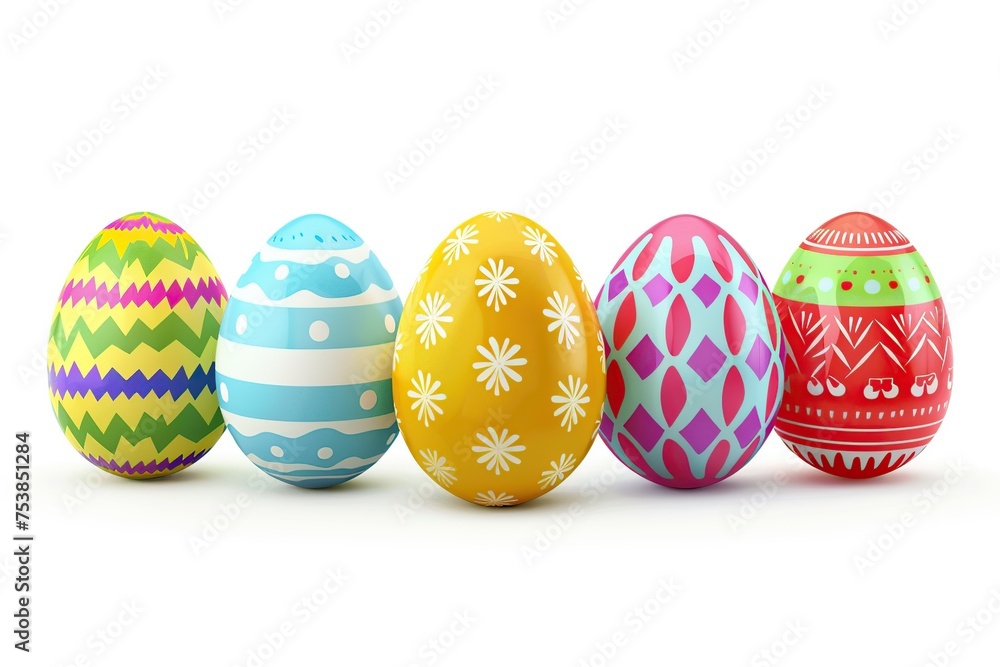 Colorful painted decorated easter eggs on white background
