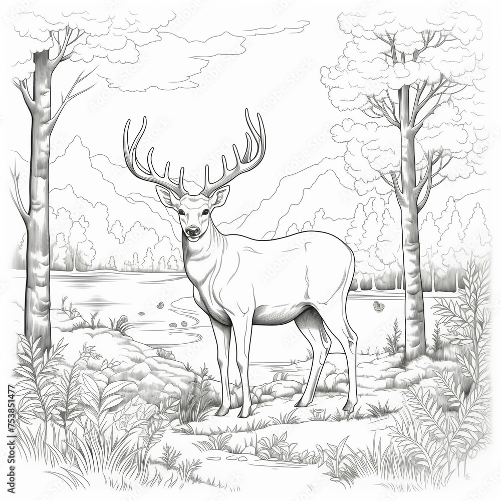 Deer Standing in Woods. Generative AI