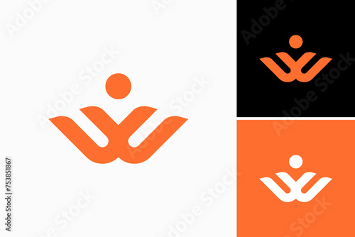 letter w with human Vector Logo Premium 