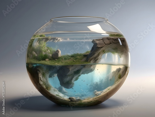 A unique concept featuring an aquarium with an inverted landscape contained within photo