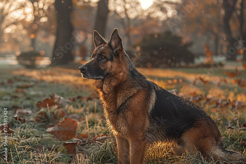 German Shepherd dog on the forest