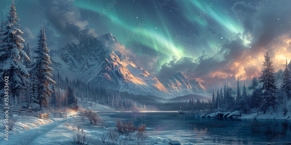 Obraz premium Beautiful winter nature landscape, amazing mountain view. Scenic image of woodland. Frosty day on ski resort