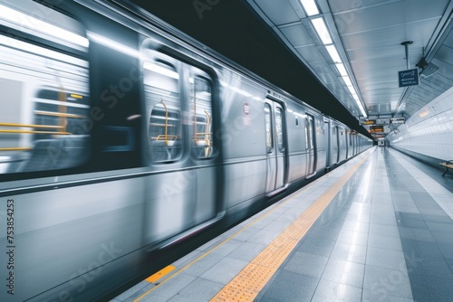 Photo of a subway train at the station with its doors open Generative AI