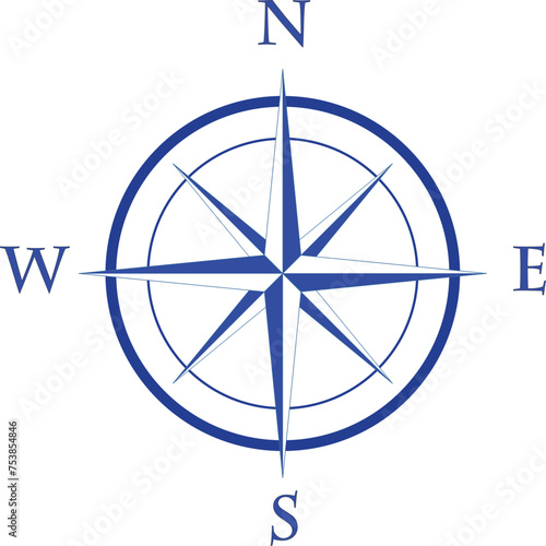 Compass in shades of blue. Can be used for a travel logo.
