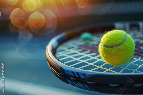 Tennis racket and ball on tennis court © Alina
