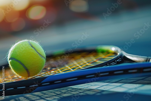 Tennis racket and ball on tennis court