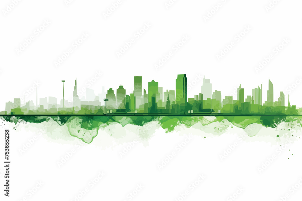 wide 3D cityscape model in shiny green/yellowish with a white background - buildings are casting no shadows