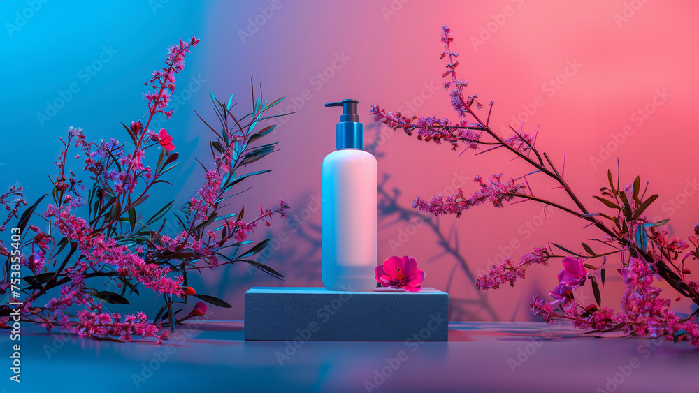 Skincare Product Template with Natural Elements. Cosmetics with Blank Product Labels Skincare Product Template with Natural Elements. Cosmetics with Blank Product Labels