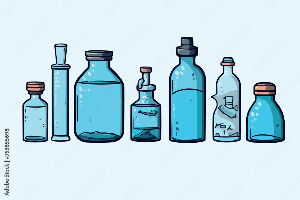A blue drink bottle and a glass of water .vintage essential oils bottles vector, essential oils bottles, Medicine bottles vector. A blue drink bottle and a glass of water .vintage essential oils bottles vector, essential oils bottles, Medicine bottles vector.