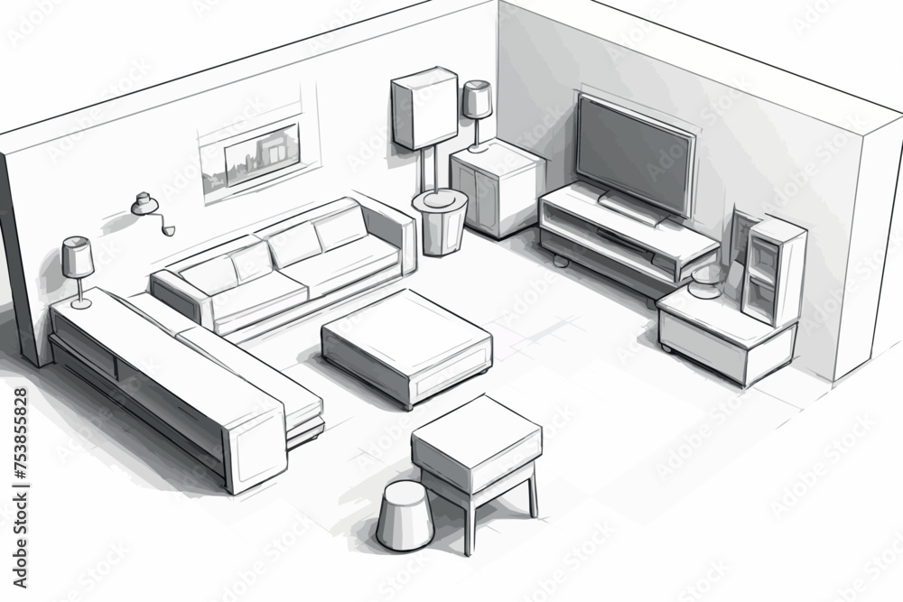 3d isometric room in house ,Isometric coffee shop interior concept. 3D illustration