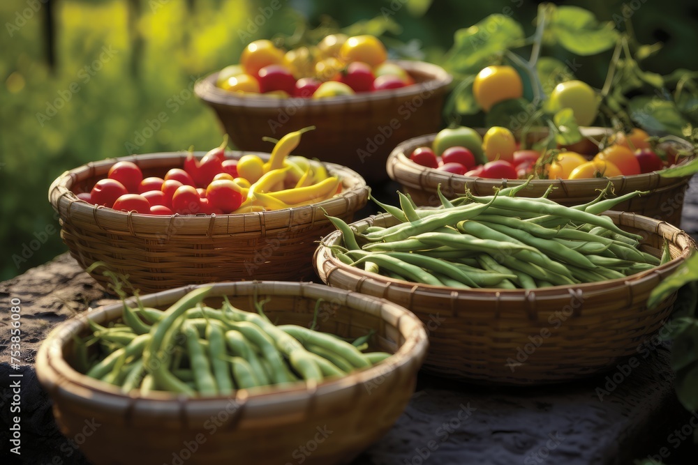 Harvest Day - Baskets Full of Freshly Picked Green Beans