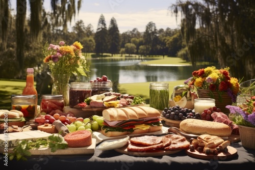Alfresco Dining Delights - Sandwiches and Fruits for a Lakeside Picnic
