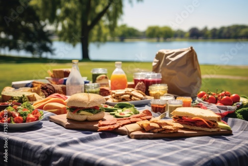 Outdoor Gourmet Picnic - Colorful Salads and Sandwiches on Display