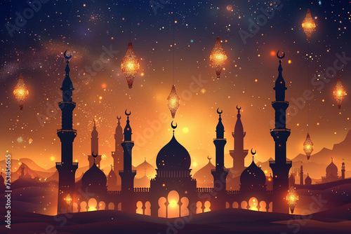 Islamic Ramadan Background created with Generative AI © dendyh7