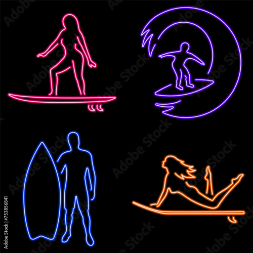 studies group of neon icons, vector illustration on black background.