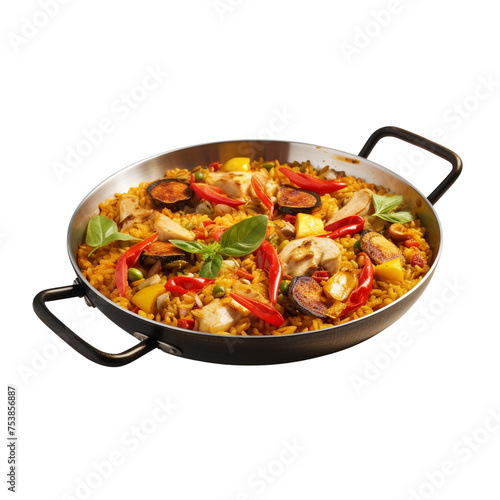 Valencian paella isolated on transparent background