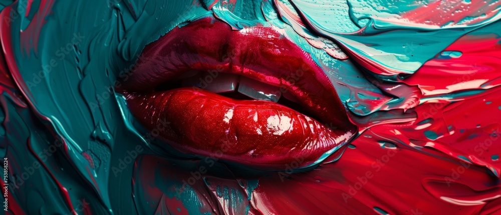 Obraz premium close up of red and green lips paint