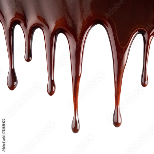 Melted chocolate dripping isolated on a transparent background.