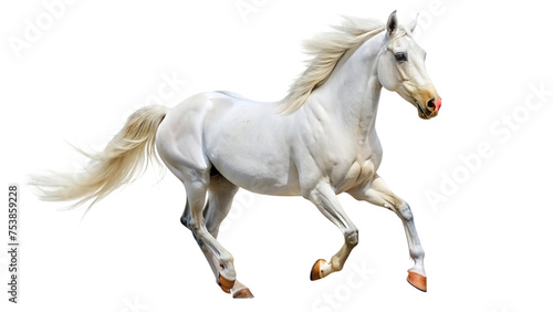 White horse galloping, isolated on transparent background.