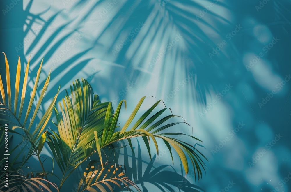 Palm Leaves Against a Blue Background