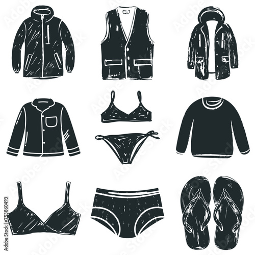 Unisex-Kleidung: Pinselstrich-Zeichnungen Vektorgrafik-Bundle