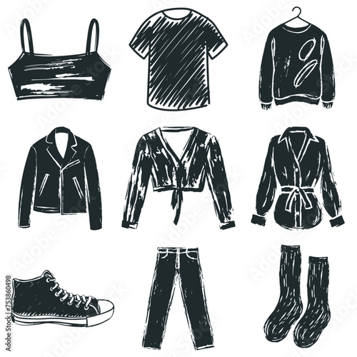 Unisex-Kleidung: Pinselstrich-Zeichnungen Vektorgrafik-Bundle