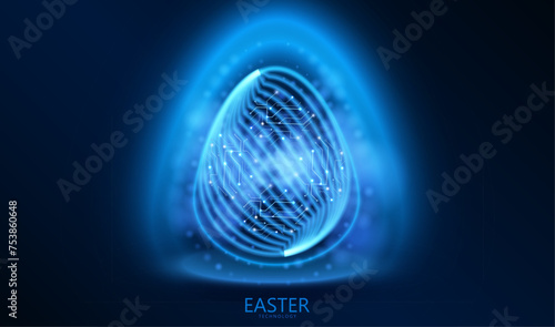 Easter egg circuit technology design. Neon future ai holiday banner concept. Connect cyber light data science vector.	
