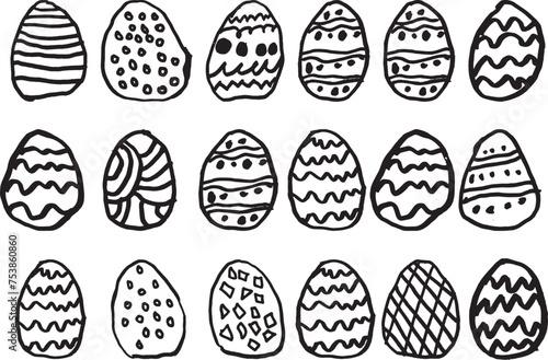 hand drawn Easter eggs elements set doodle style. chicken egg for spring holiday celebration in style of hand drawn. Doodle graphic isolated on background