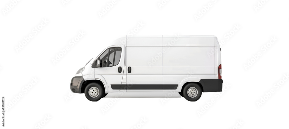a white delivery van isolated on a transparent background, used for commercial transport and logistics mockups