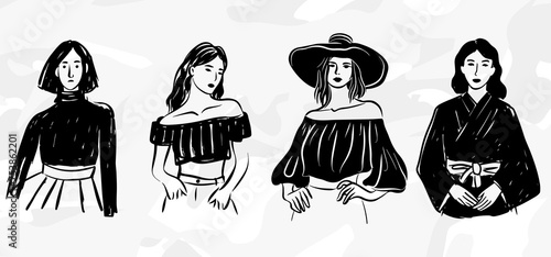 Frauenmode: Pinselstrich-Zeichnungen Vektorgrafik-Bundle