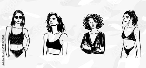 Frauenmode: Pinselstrich-Zeichnungen Vektorgrafik-Bundle