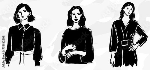 Frauenmode: Pinselstrich-Zeichnungen Vektorgrafik-Bundle
