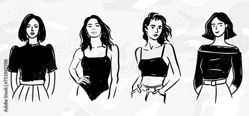 Frauenmode: Pinselstrich-Zeichnungen Vektorgrafik-Bundle
