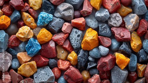 Colorful sea stones as background. Colorful pebbles texture  top view. Beach rocks.