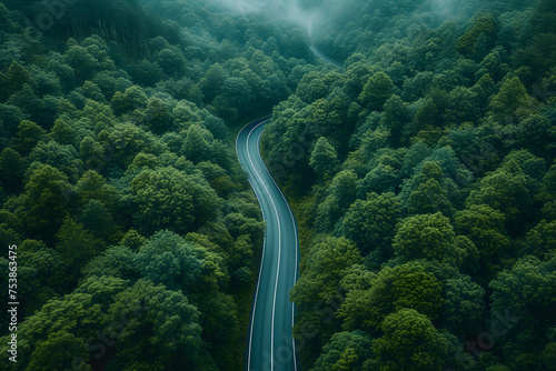 Aerial view of the mountain road in a green forest  © photo for everything