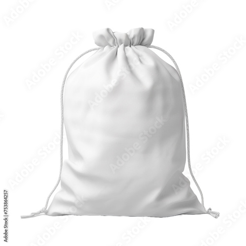 White drawstring bag packaging isolated on transparent background