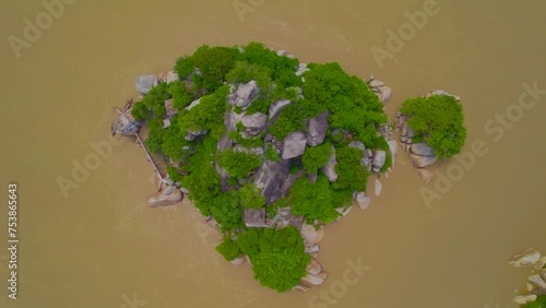 Aerial drone view of Kahalgaon, Temple located on the island, Situated in Bihar, India photo