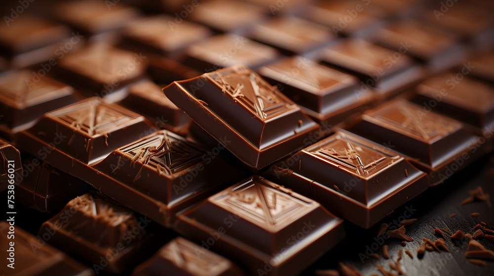 Close up of chocolate pieces stack Close up of chocolate pieces stack