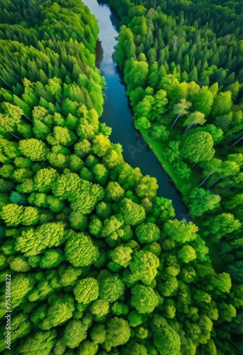 illustration, aerial perspective lush green forest canopy rivers intertwining captured drone during daylight, Canopy, Rivers, Intertwining, Captured, Drone