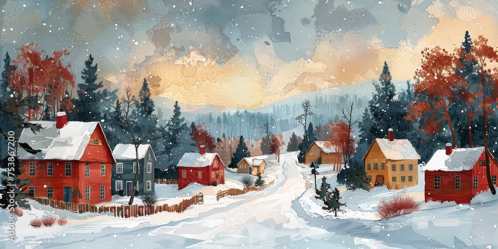 Naklejka premium Beautiful winter nature landscape, amazing mountain view. Scenic image of woodland. Frosty day on ski resort