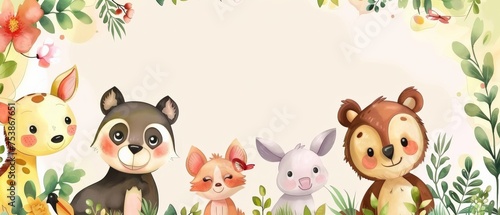 cartoon background graphic with cute animals fantasy 