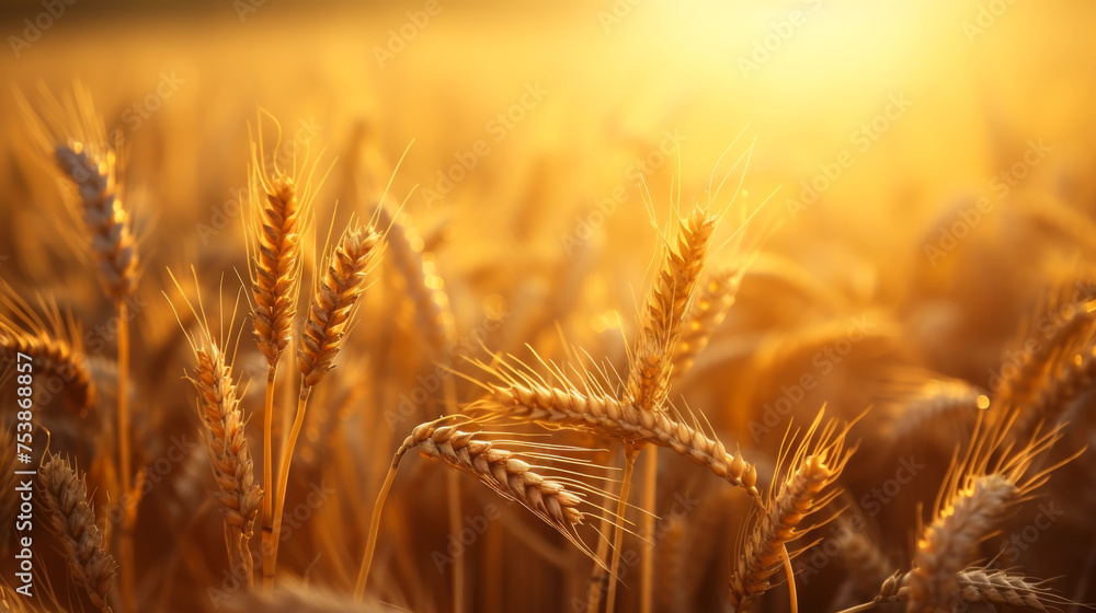Close-up of golden ears of wheat in an agricultural field at sunset. Rich harvest concept. Close-up of golden ears of wheat in an agricultural field at sunset. Rich harvest concept.