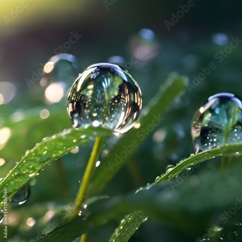 water drops on a green leaf