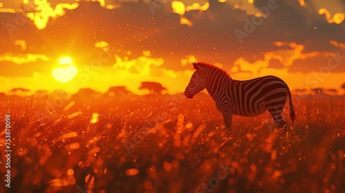 Tranquil Scene  Zebra at Sunset in Serengeti National Park  GENERATIVE AI