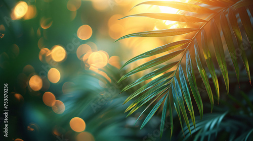 Blur beautiful nature green palm leaf on tropical beach with bokeh sun light wave abstract background. Copy space of summer vacation and business travel concept. © Muhammad